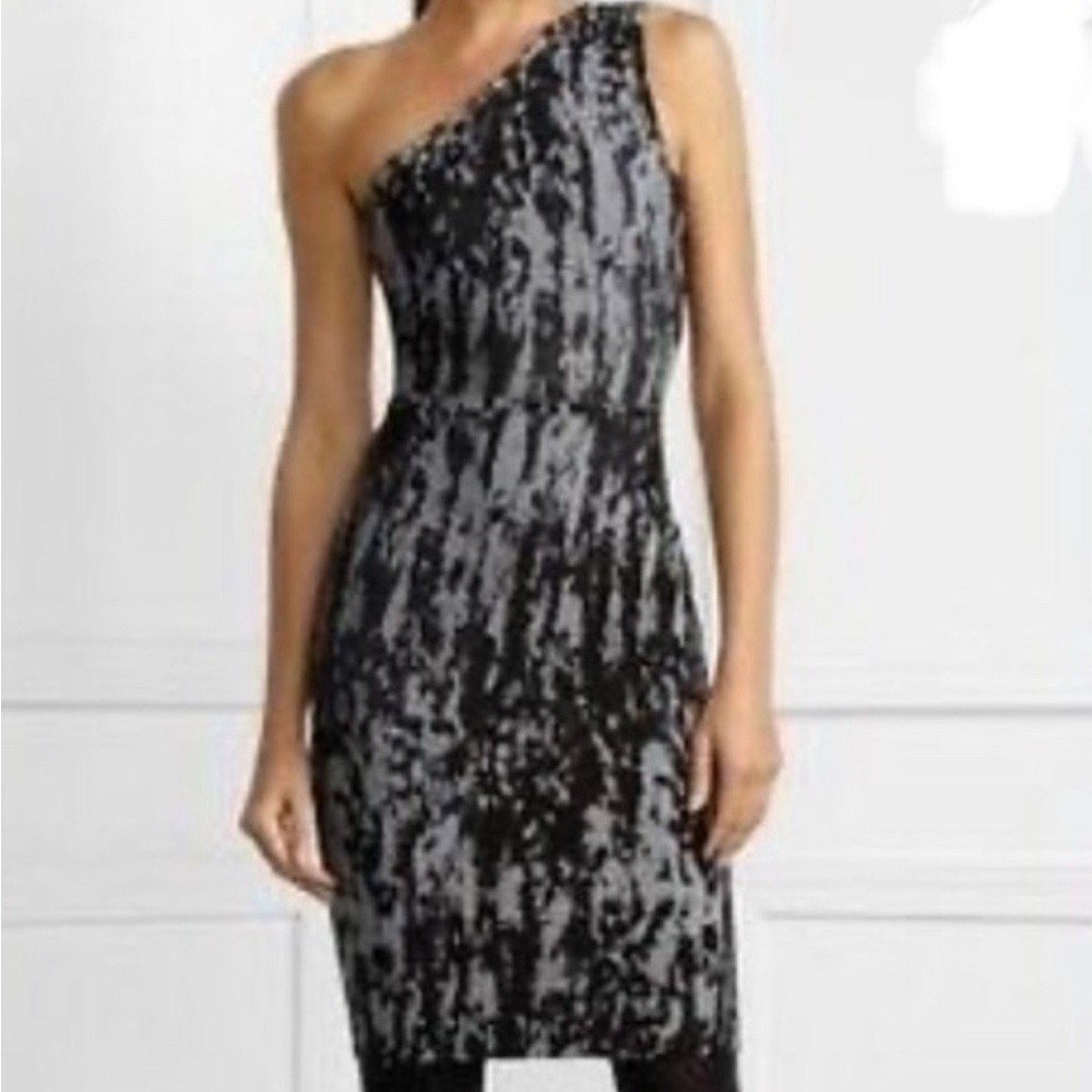 BCBG One-Shoulder Black and Gray Dress